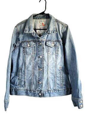 Vintage Y2K Old Navy Denim Trucker Jacket Womens XL Blue Jean Red Tag 90s